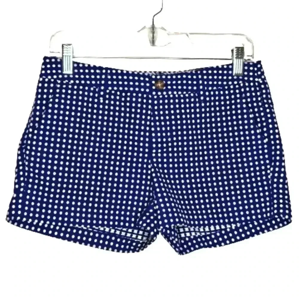 Merona Blue Polka Dot Short Shorts Size 4 Cuffed Cotton Blend Summer Casual Chic - Picture 2 of 13